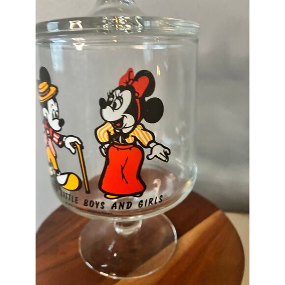 Walt Disney Productions Mickey & Minnie Glass Pedestal Candy Jar – 1970s – Mint - Picture 6 of 11